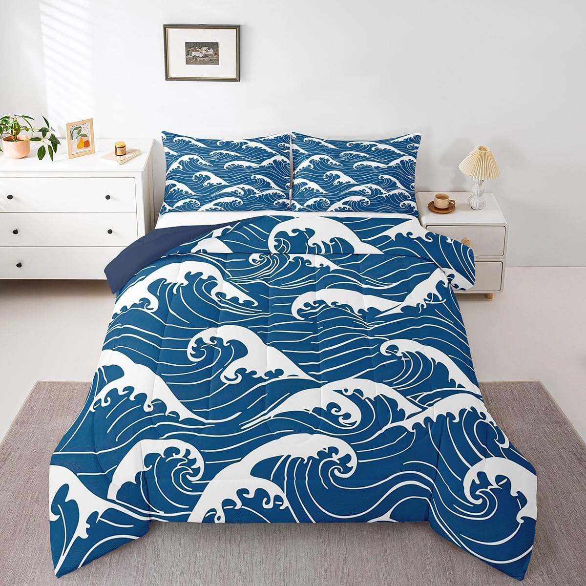 Feelyou Kids Japanese Wave Comforter Set Twin Size