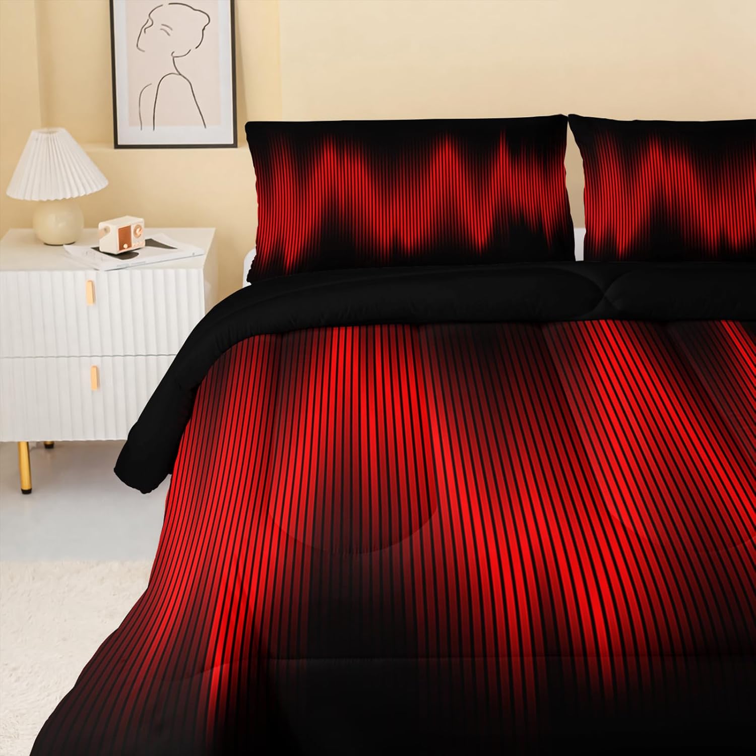 QOOMO Red Black Abstract Kids Comforter Set