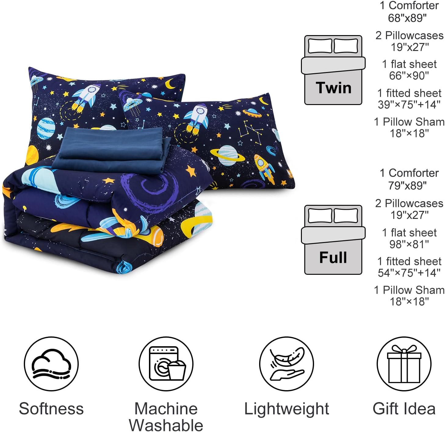 Aimuan Rocket Comforter Twin Set for Kids