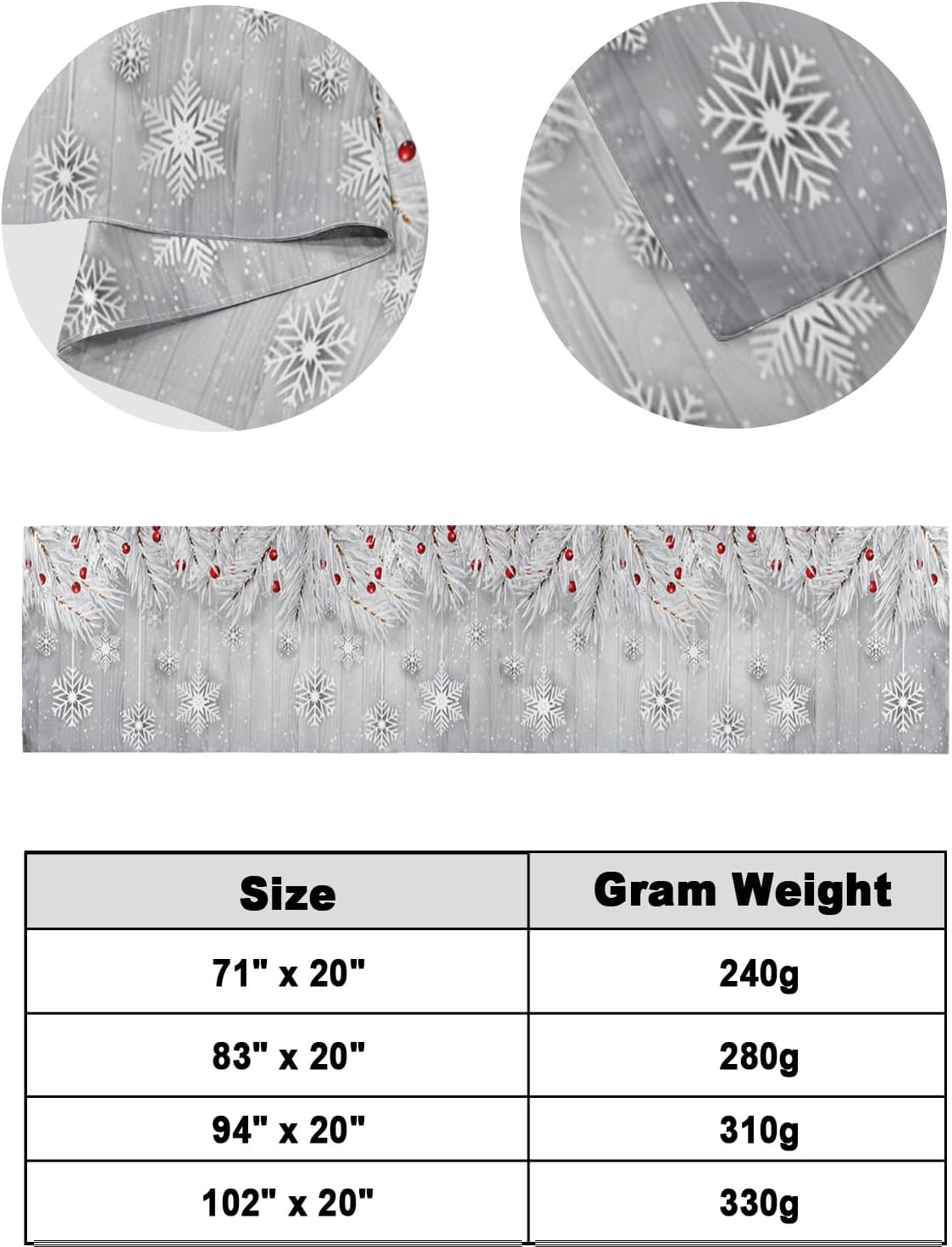 Homechoid Silver Christmas Bed Runner 83x20 for Full Queen