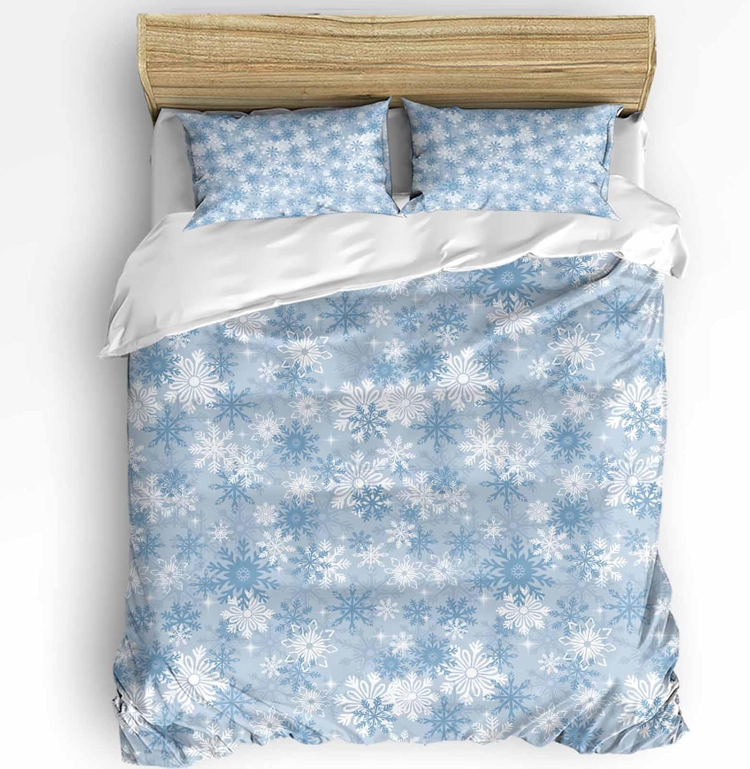 OComster California King Duvet Cover Set with Blue Snowflake Design