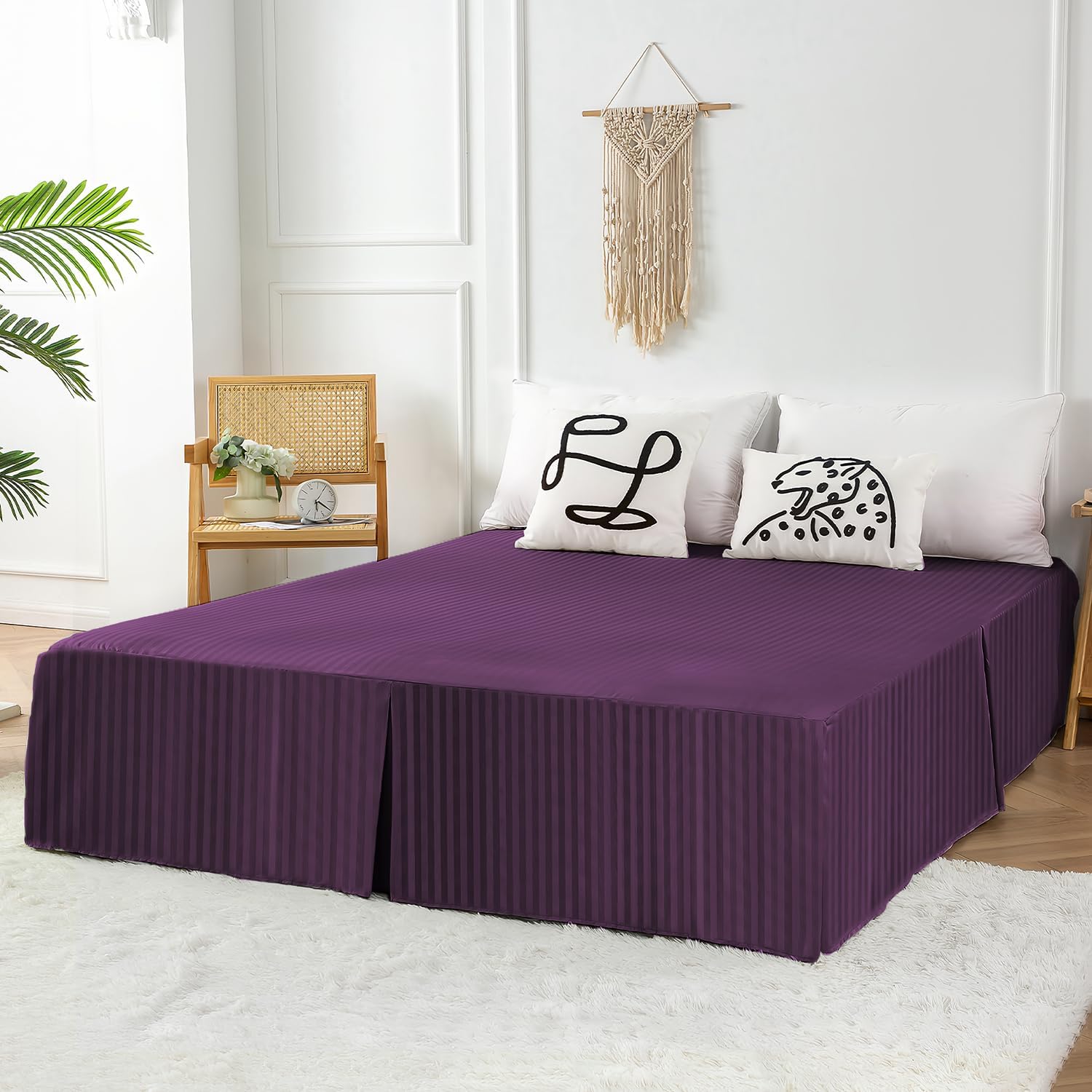 HENGWEITEXT Queen Bed Skirt Split Corners Pleated