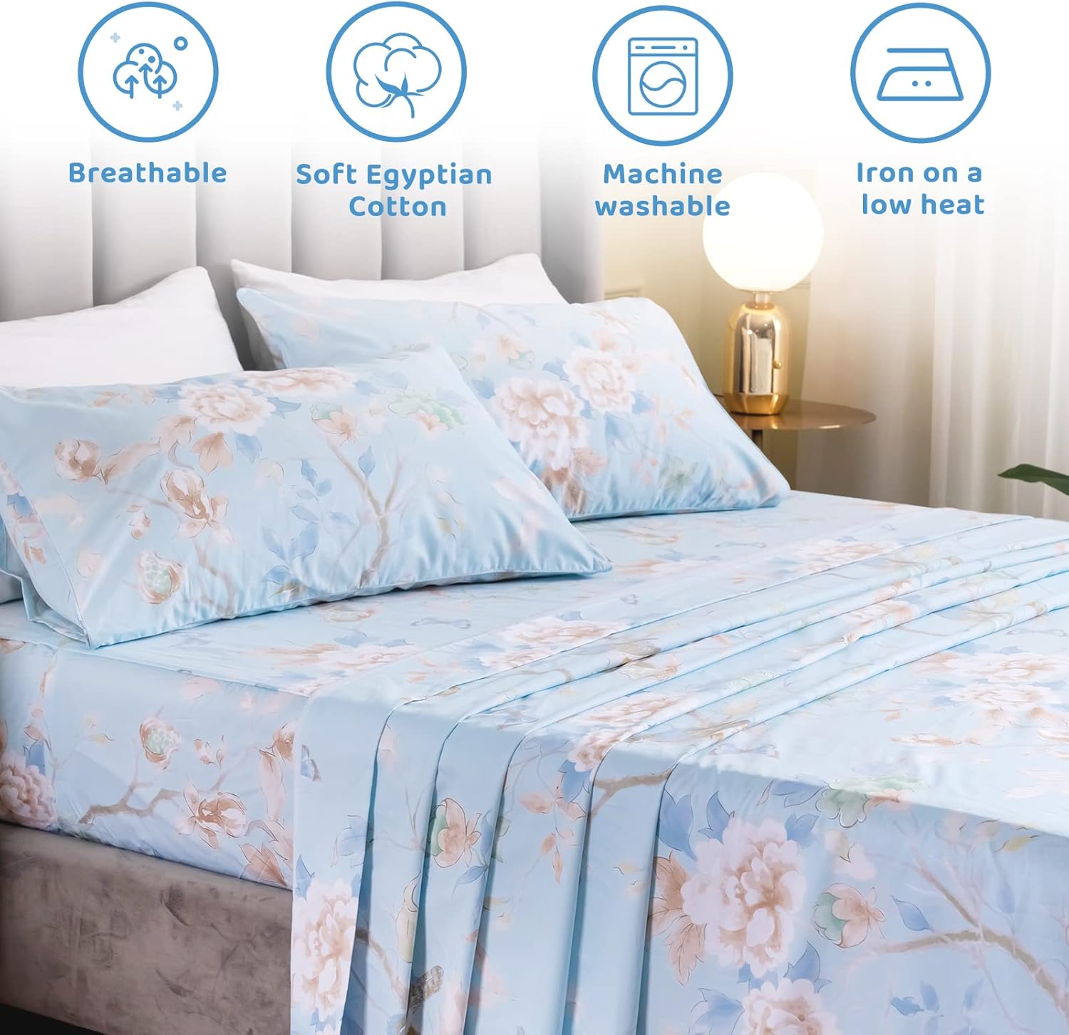 QSH Cal King 100 Cotton Floral Sheet Set