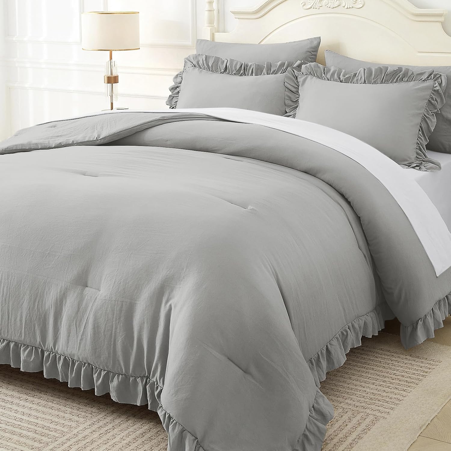 ARTALL Twin Ruffled Comforter Set - Light Grey