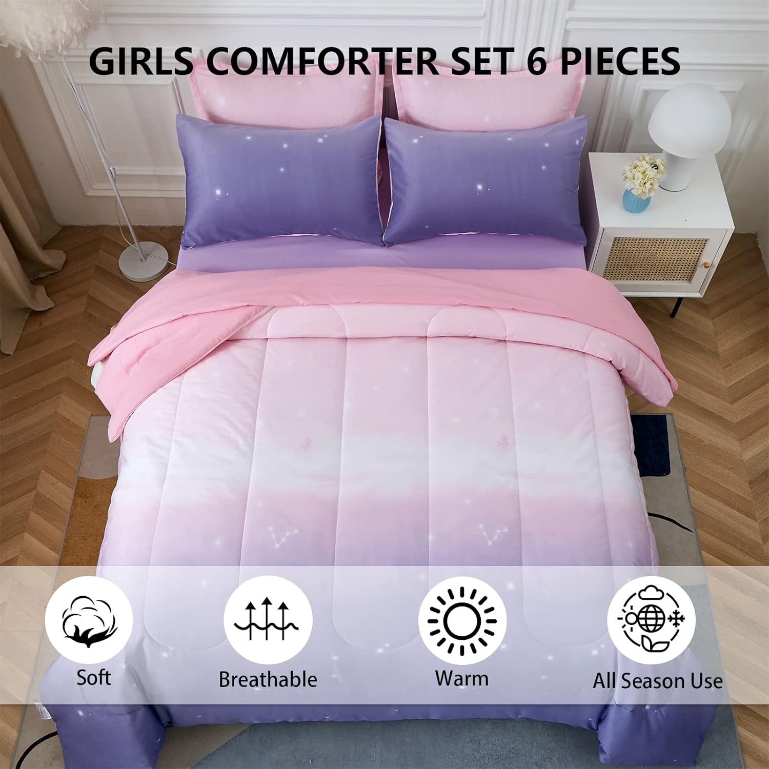 Dinjoy Rainbow Comforter Set Twin XL 6 Pieces
