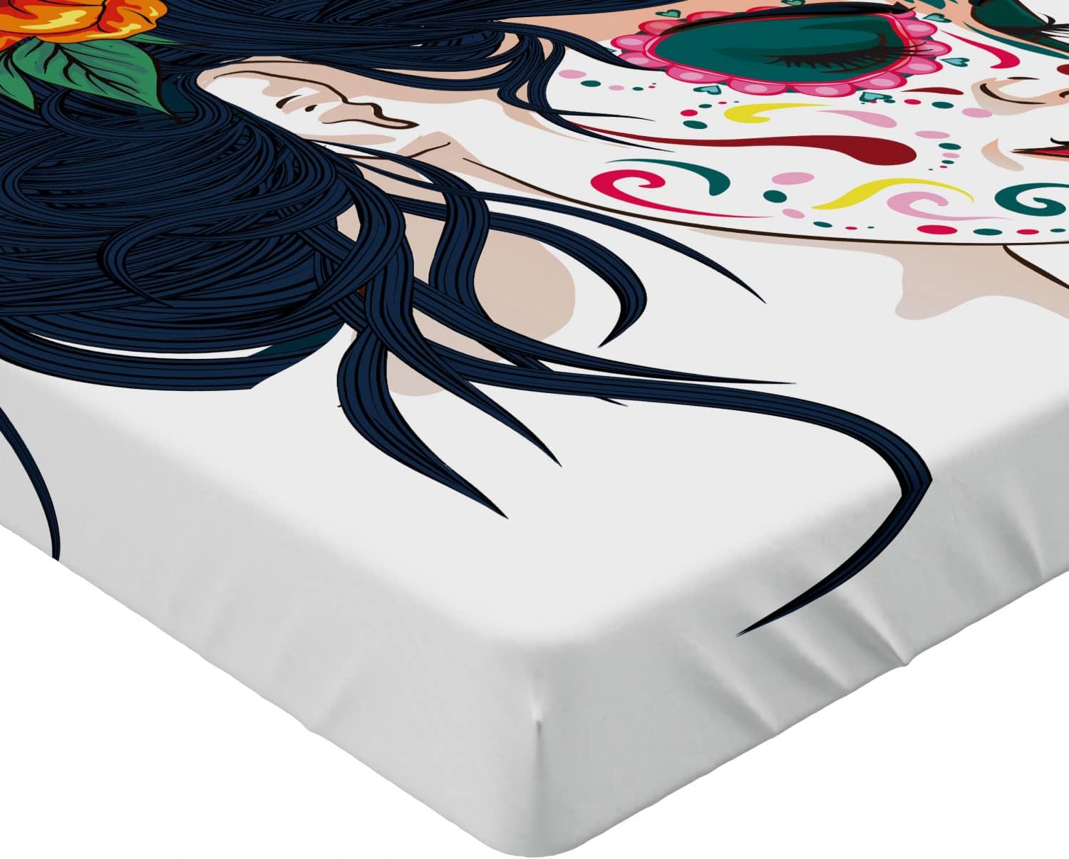 Ambesonne Day of the Dead Fitted Sheet Multicolor