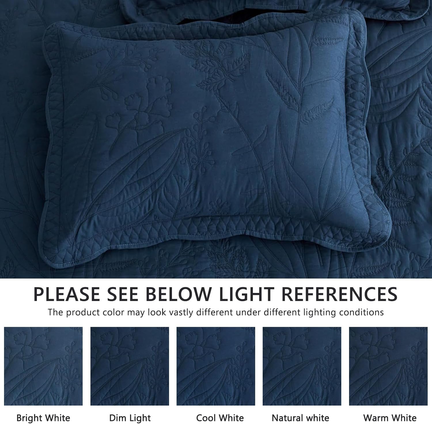 DaisyHuang Botanical Oversized Bedspread Set - Navy Leaves Pattern