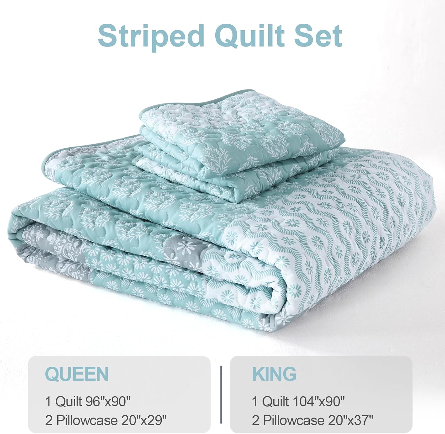 Cottolester Aqua Boho Queen Quilt Set 3 Pieces
