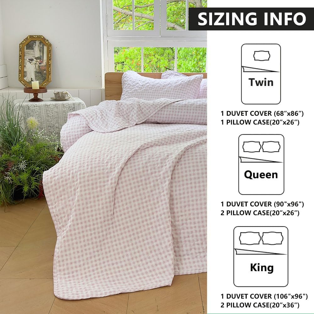 NSNLGSGC Pink Gingham Queen Quilt Set