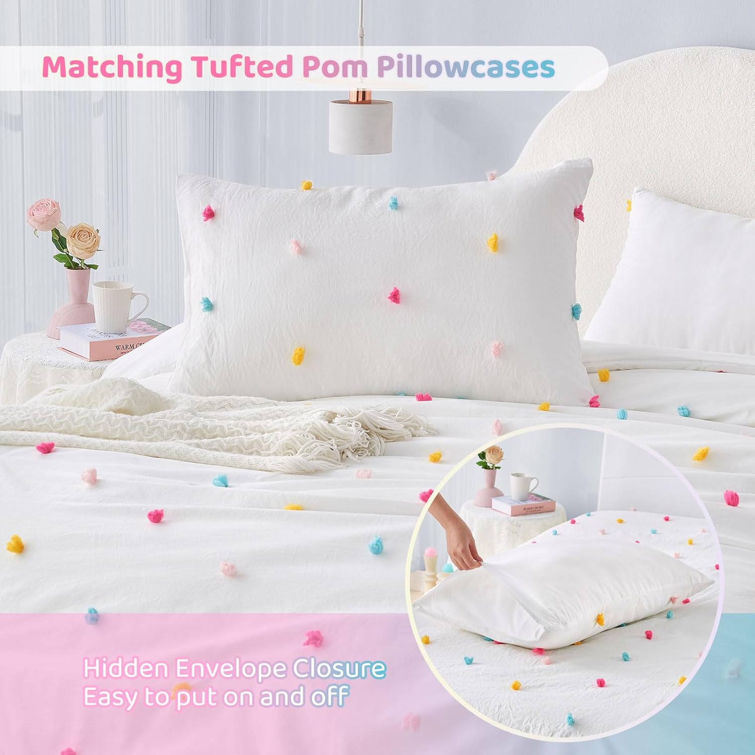 VIVILINEN Kids Comforter Set with Pom Pom Design