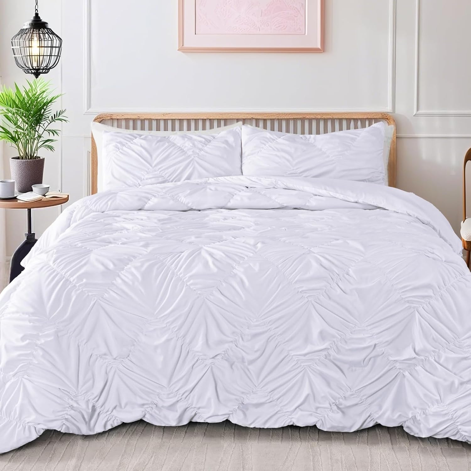 Uspring White King Quilt Comforter Set 3 Piece