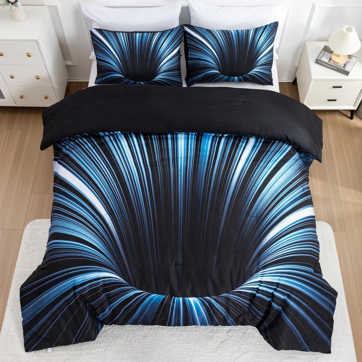 NTBED 3D Geometric Microfiber Comforter Set for Kids Adults Blue Queen