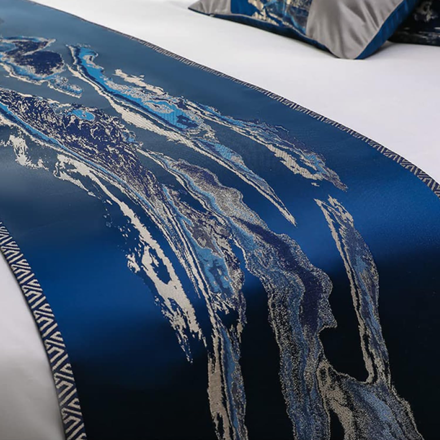 Luxury Blue Bed Runner Scarf with Jacquard Design