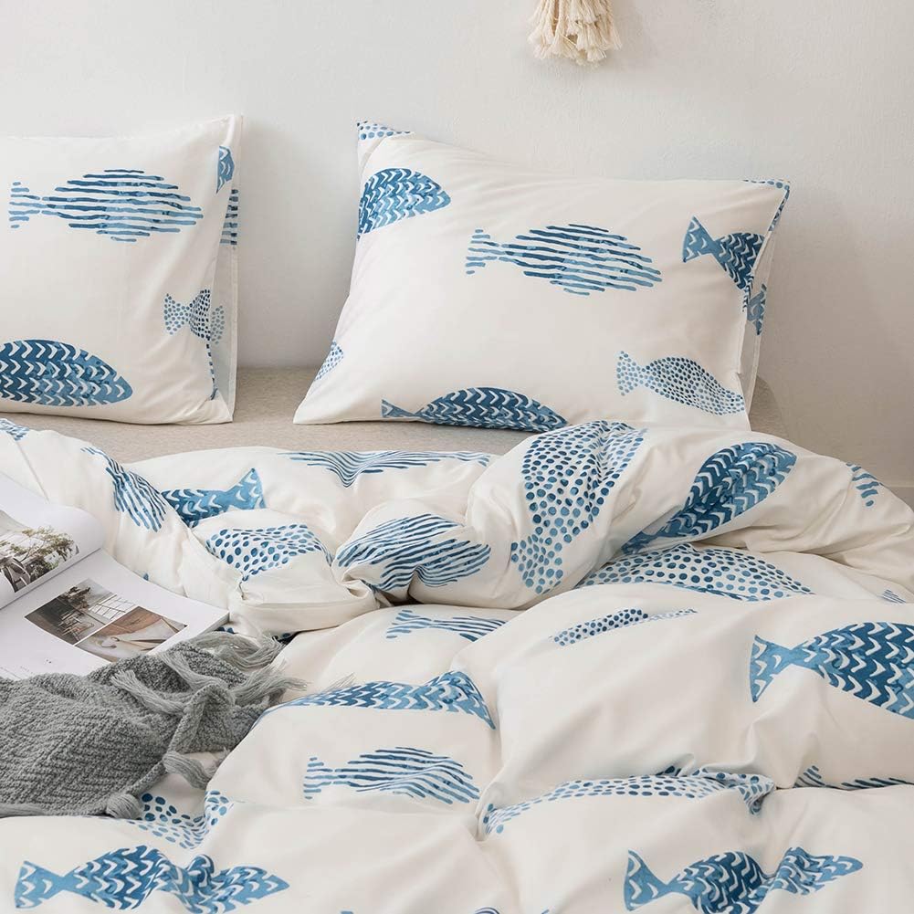 MOZEO Fish Print Duvet Cover Set Twin 2 Piece Kids Bedding