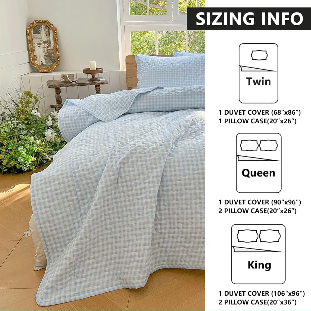 NSNLGSGC Gingham King Quilt Set Soft Blue Plaid Bedspread