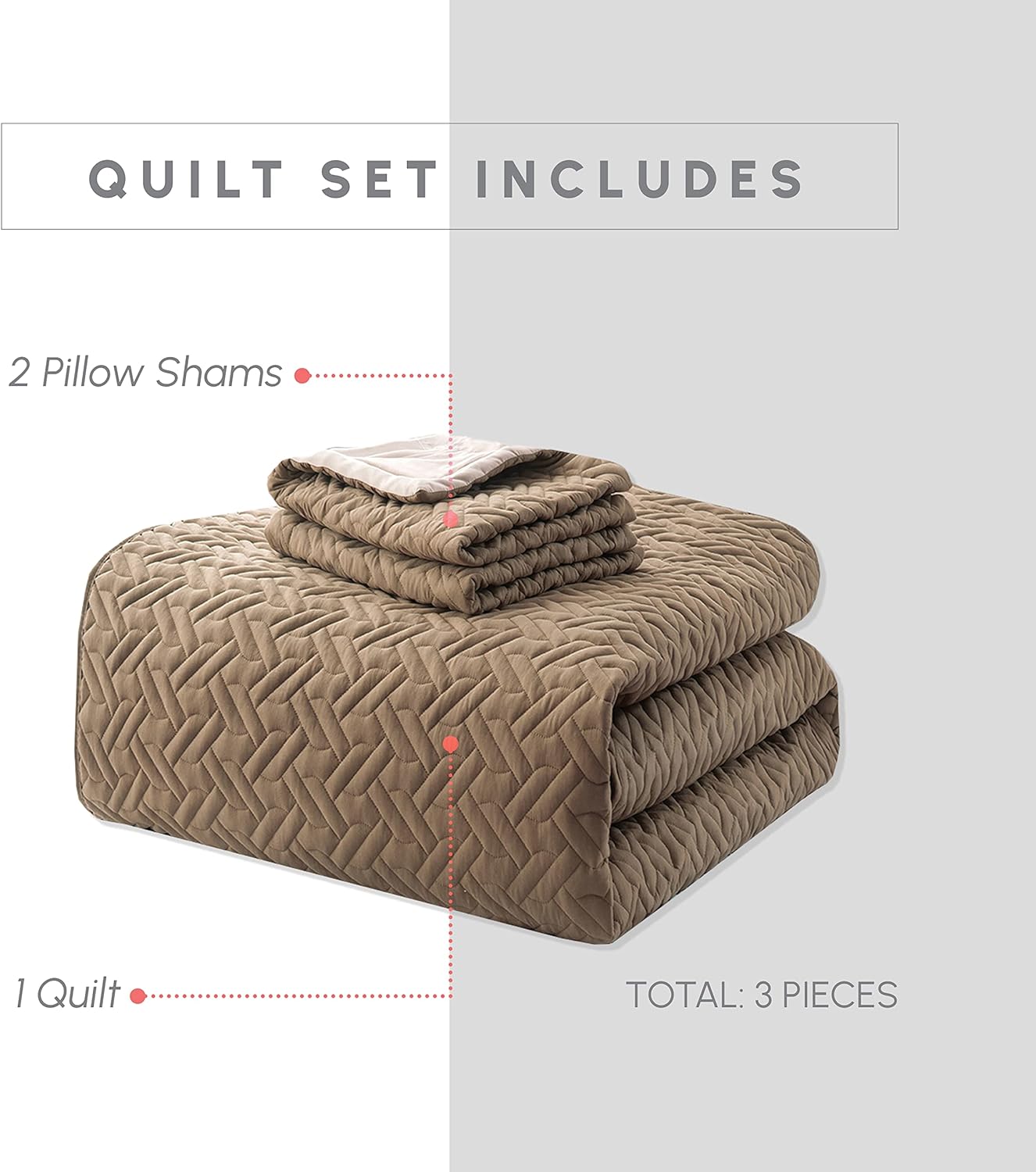 Elegant Comfort Reversible Quilt Set - 3 Piece Twin XL TaupeCream