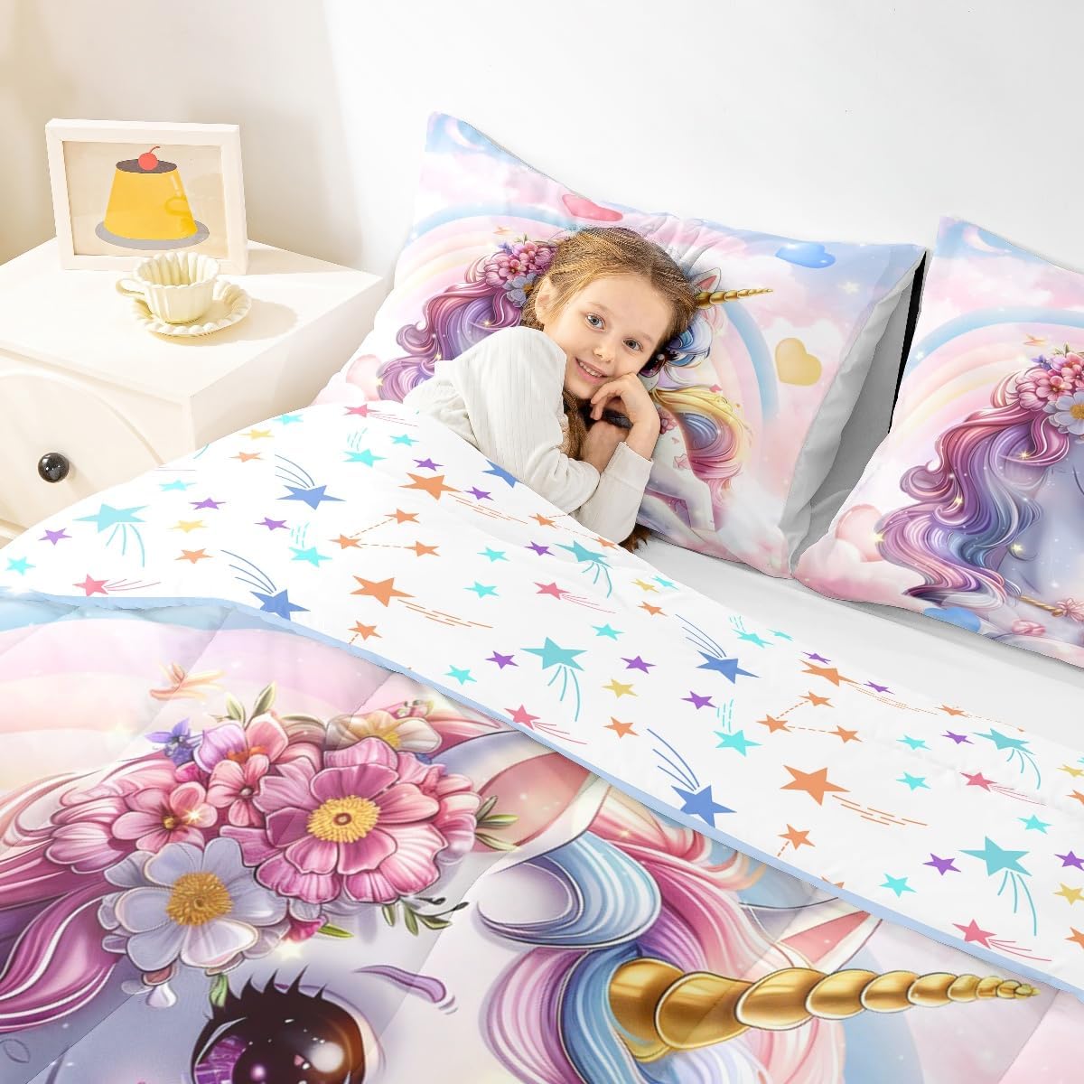 Erosebridal Unicorn Twin Comforter Set for Girls
