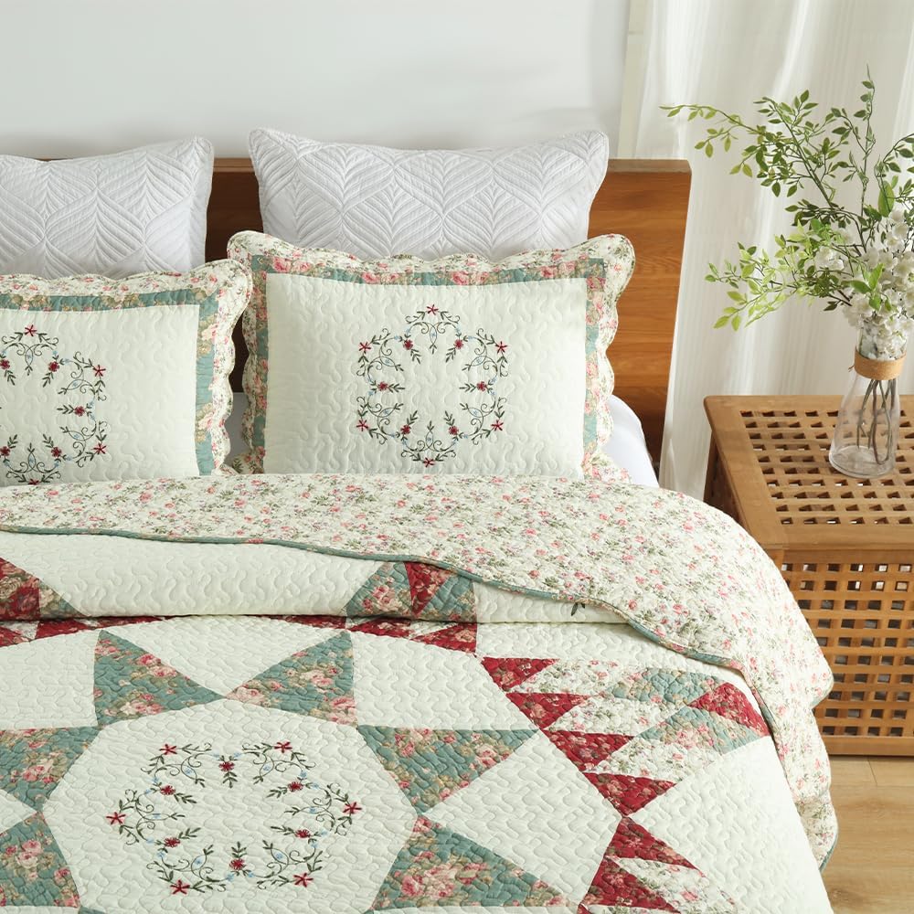 Cotton Bedspread Quilt Set 3 Pieces Reversible King Size
