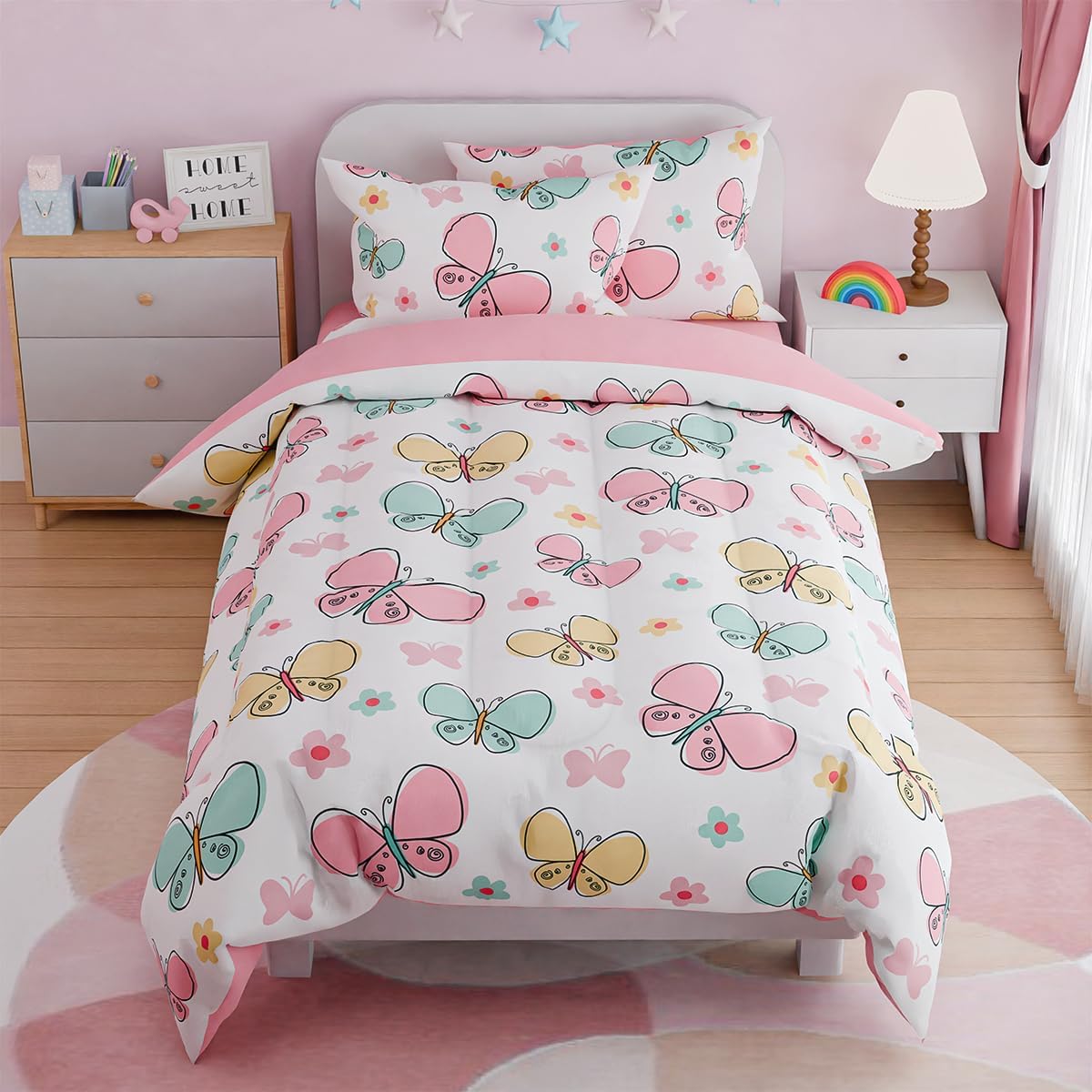 SANDJEST Butterfly Comforter Set for Girls