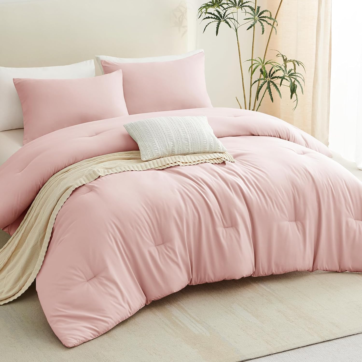 CozyLux Blush Pink Comforter Set for Girls 3 Pieces 1