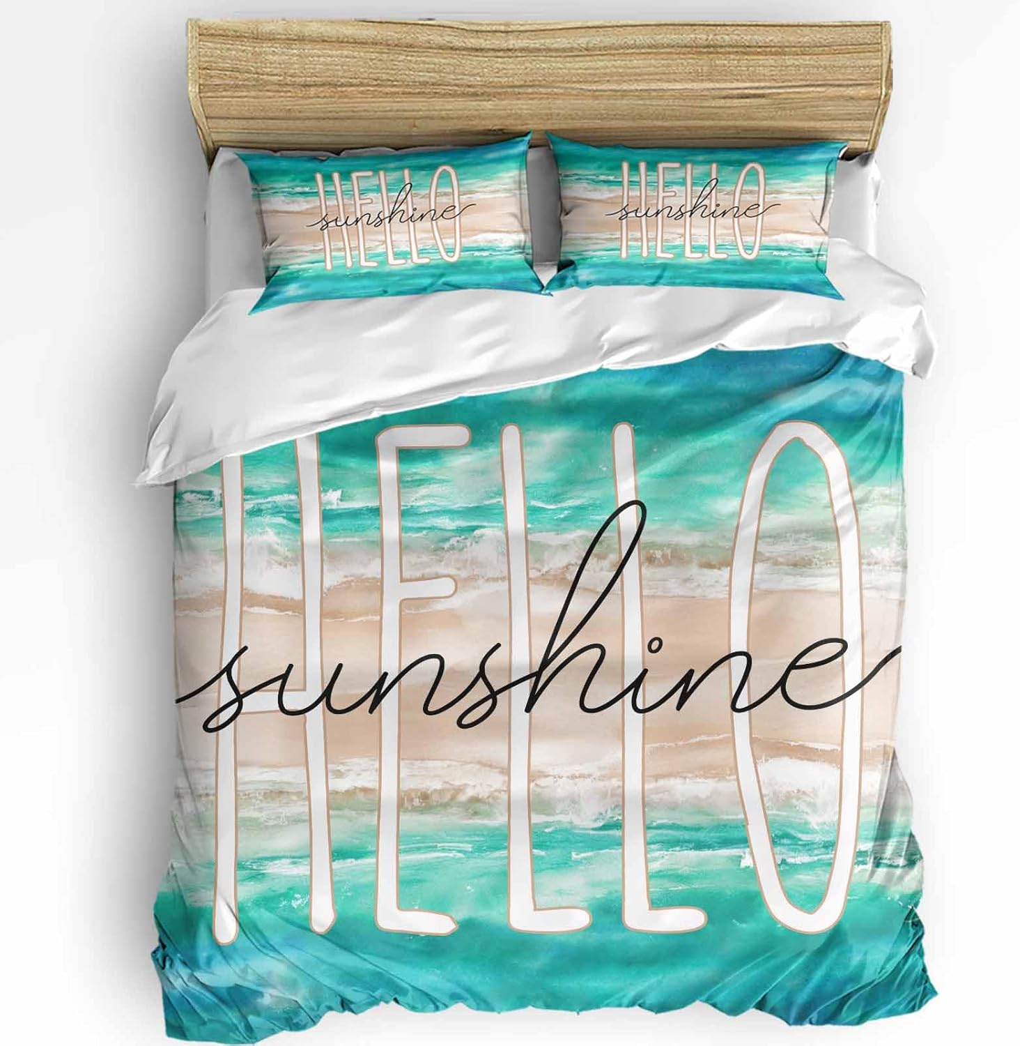 3-Piece Turquoise Ocean Duvet Cover Set with Zipper