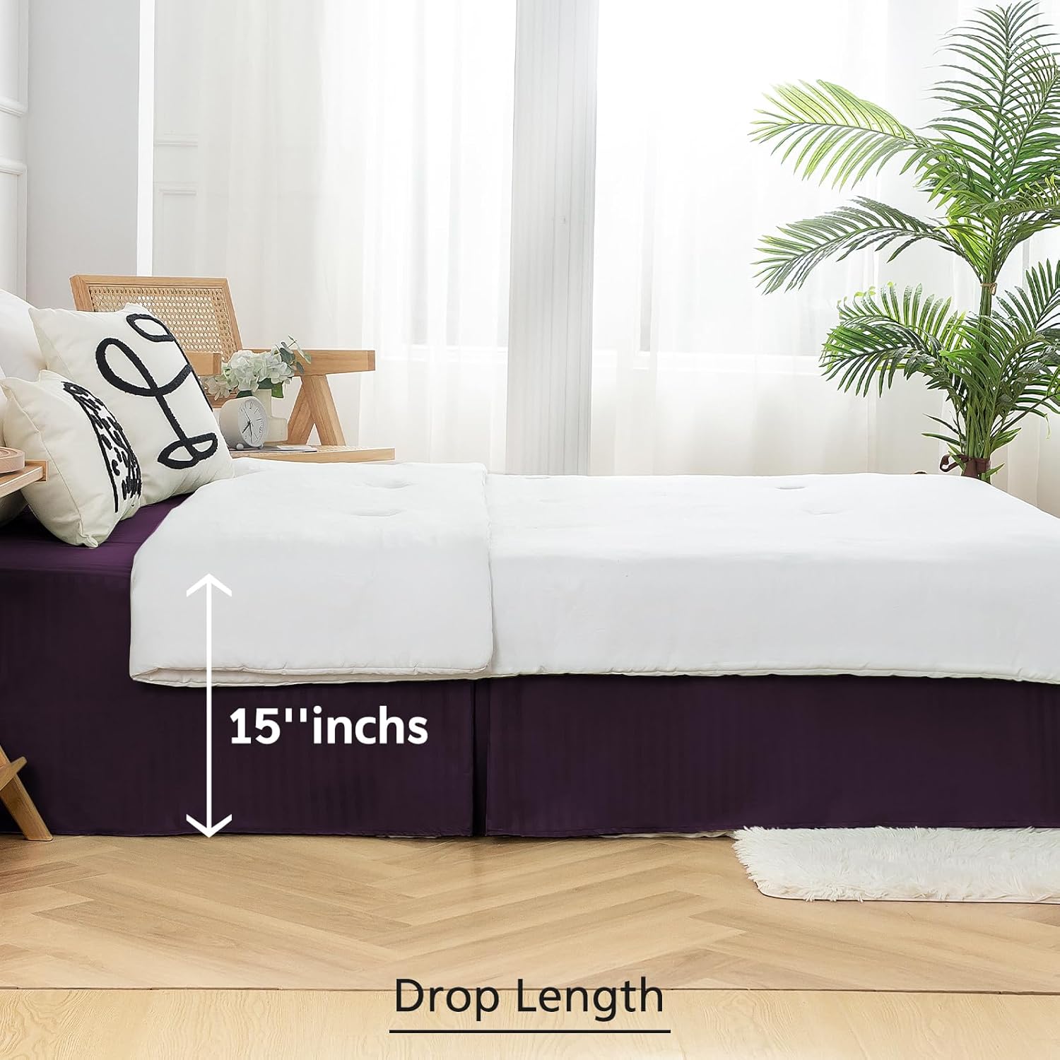 HENGWEITEXT Queen Bed Skirt Split Corners Pleated