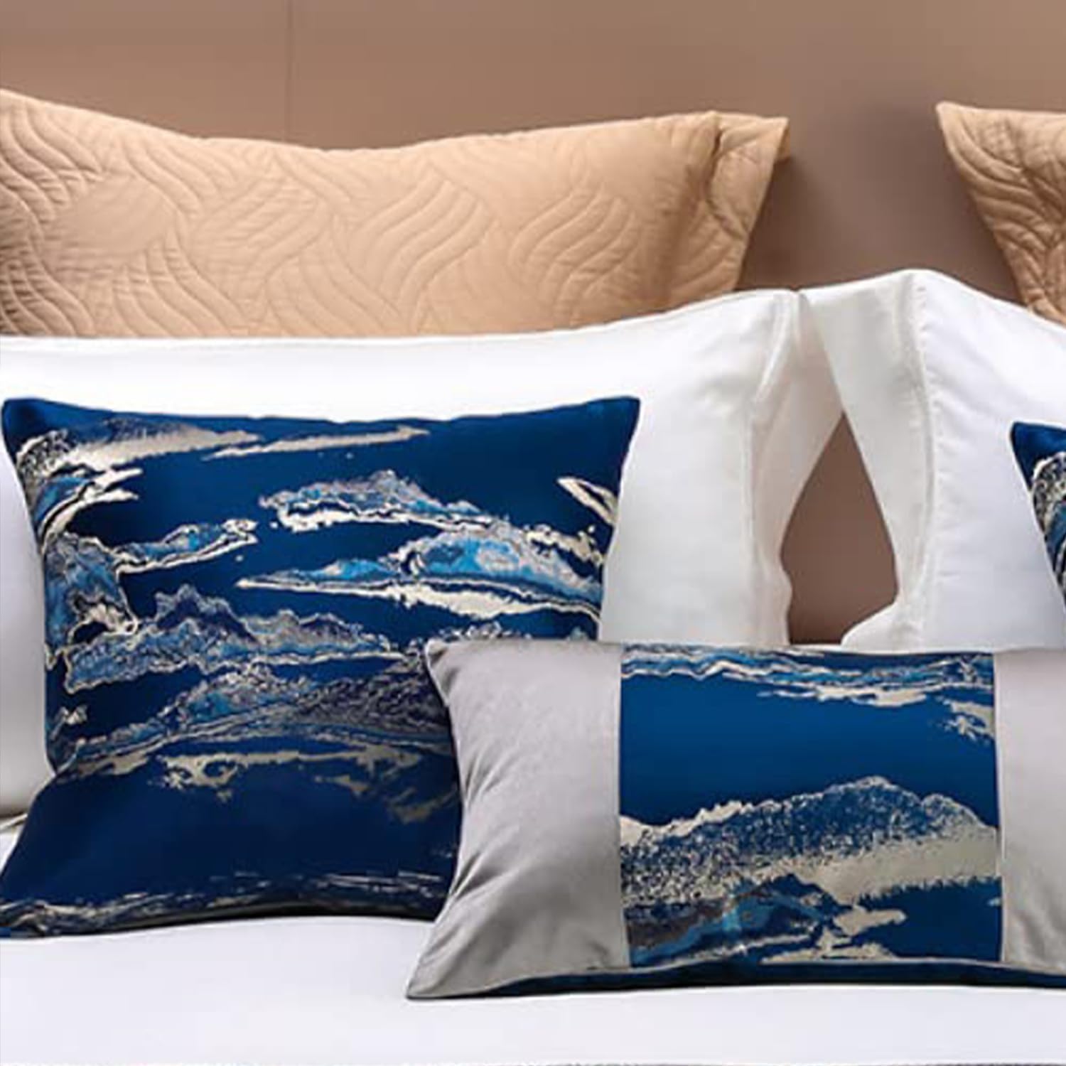 Luxury Blue Bed Runner Scarf with Jacquard Design