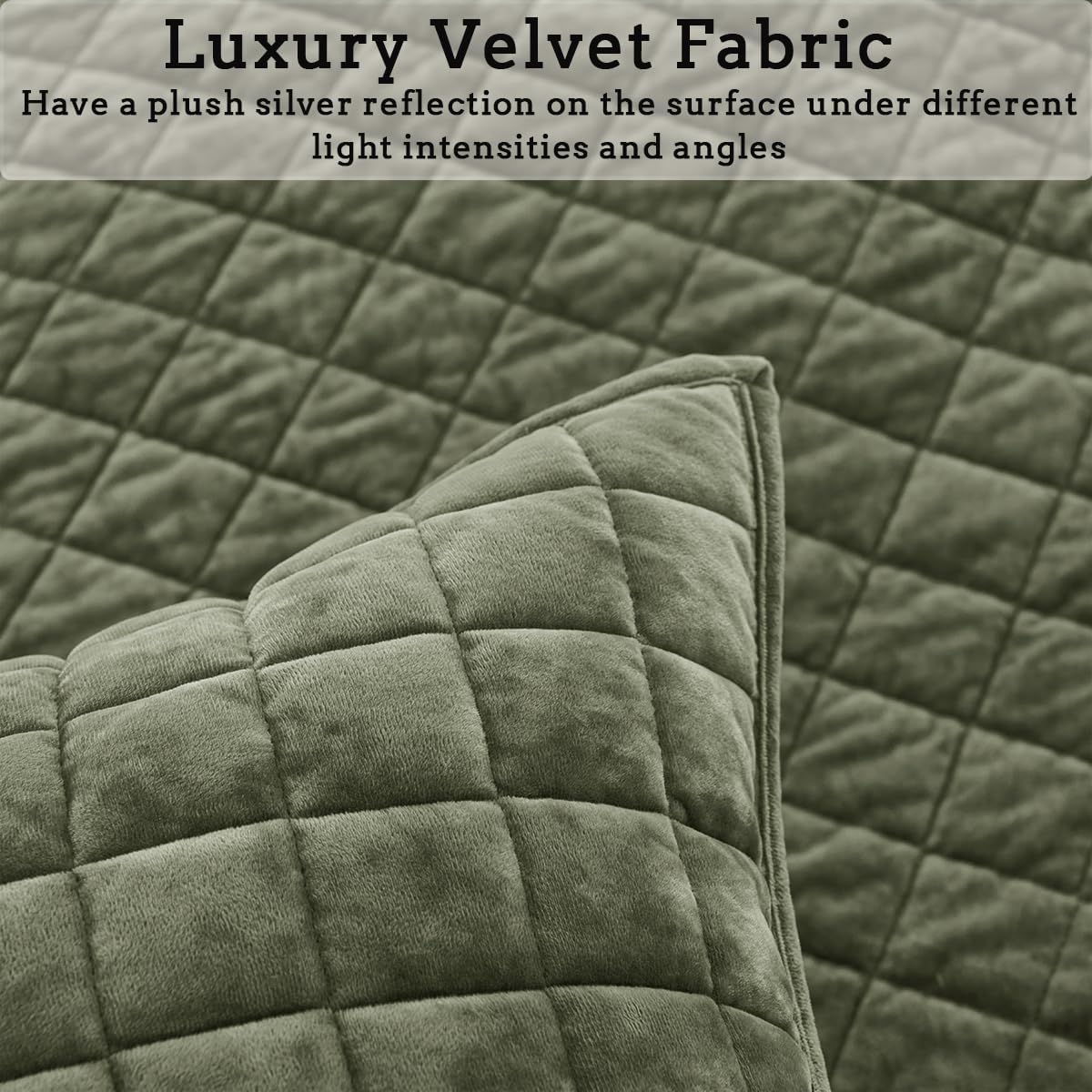 3 Pieces Velvet Cal King Quilt Set with Pillow Shams Army Green