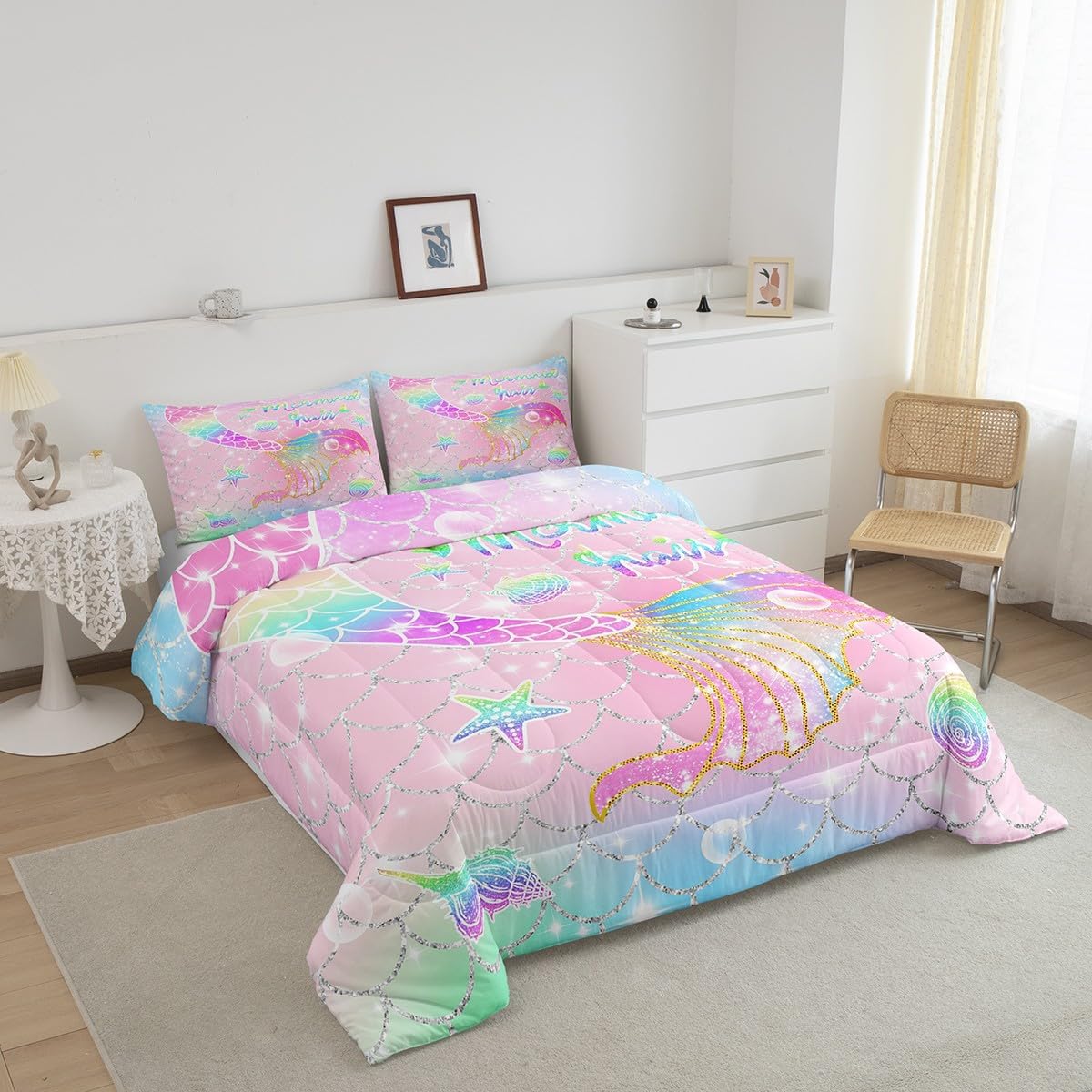 Feelyou Mermaid Comforter Set Twin Size for Kids Girls