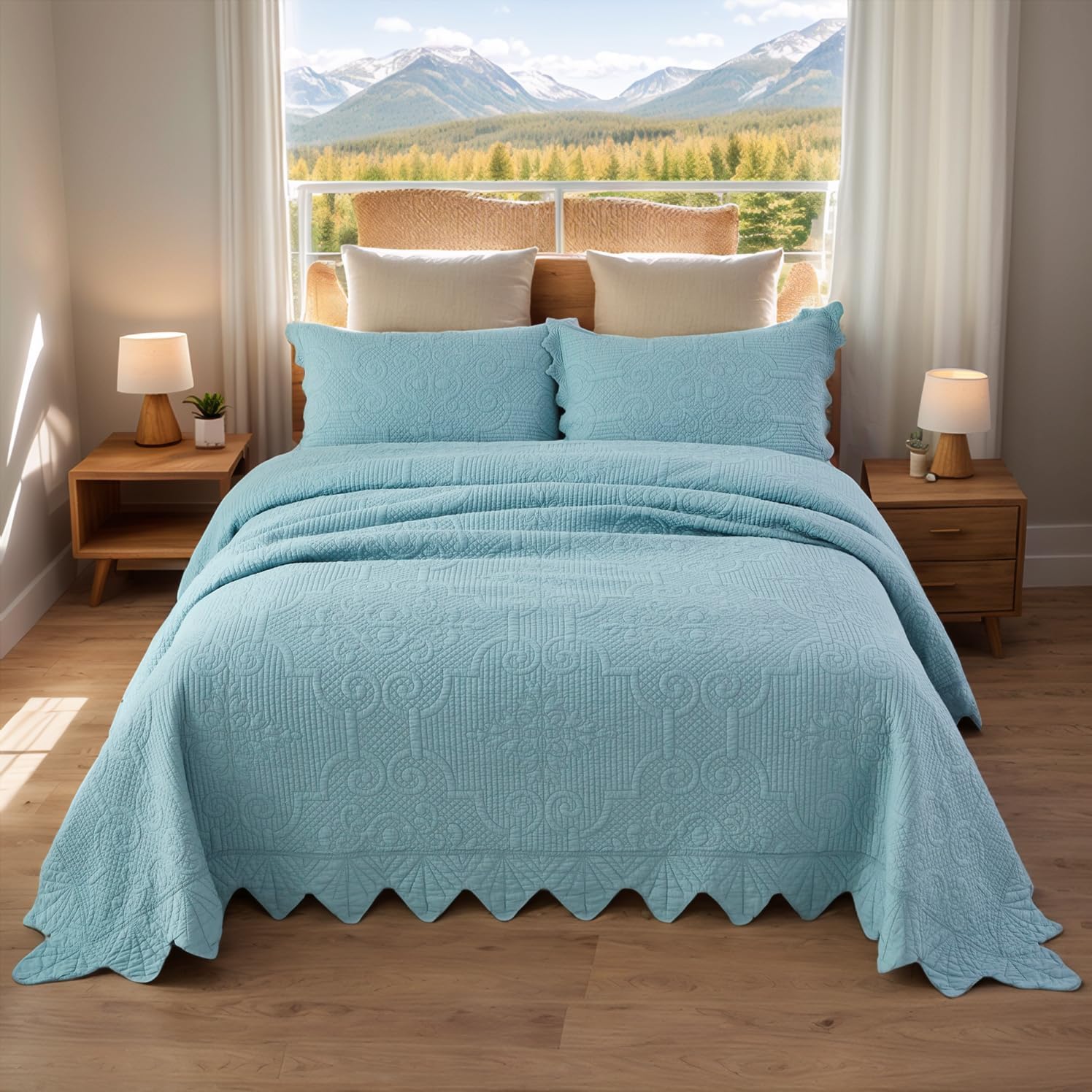 Brandream Queen Size Quilt Set 3-Piece 100 Cotton