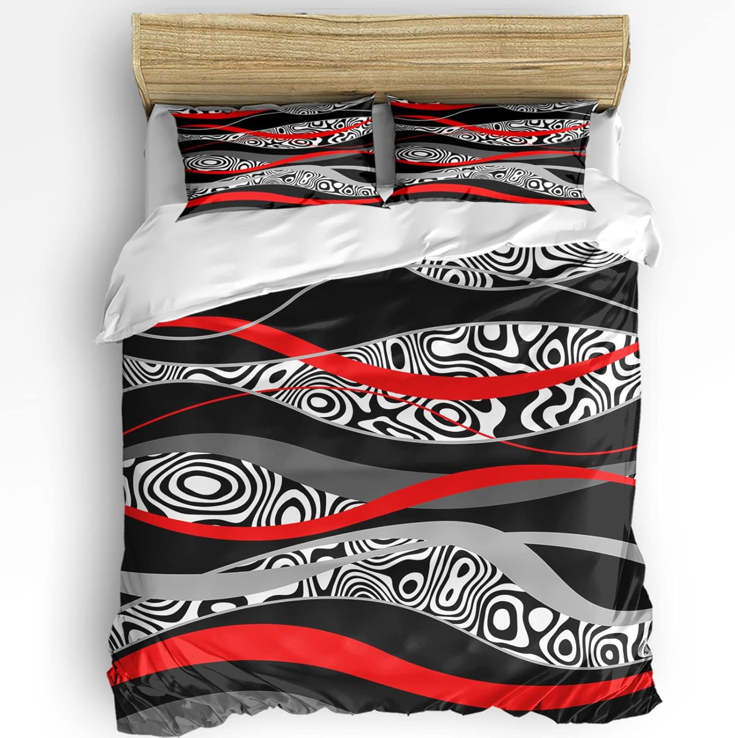 OComster California King Duvet Cover Set Red Geometric Pattern