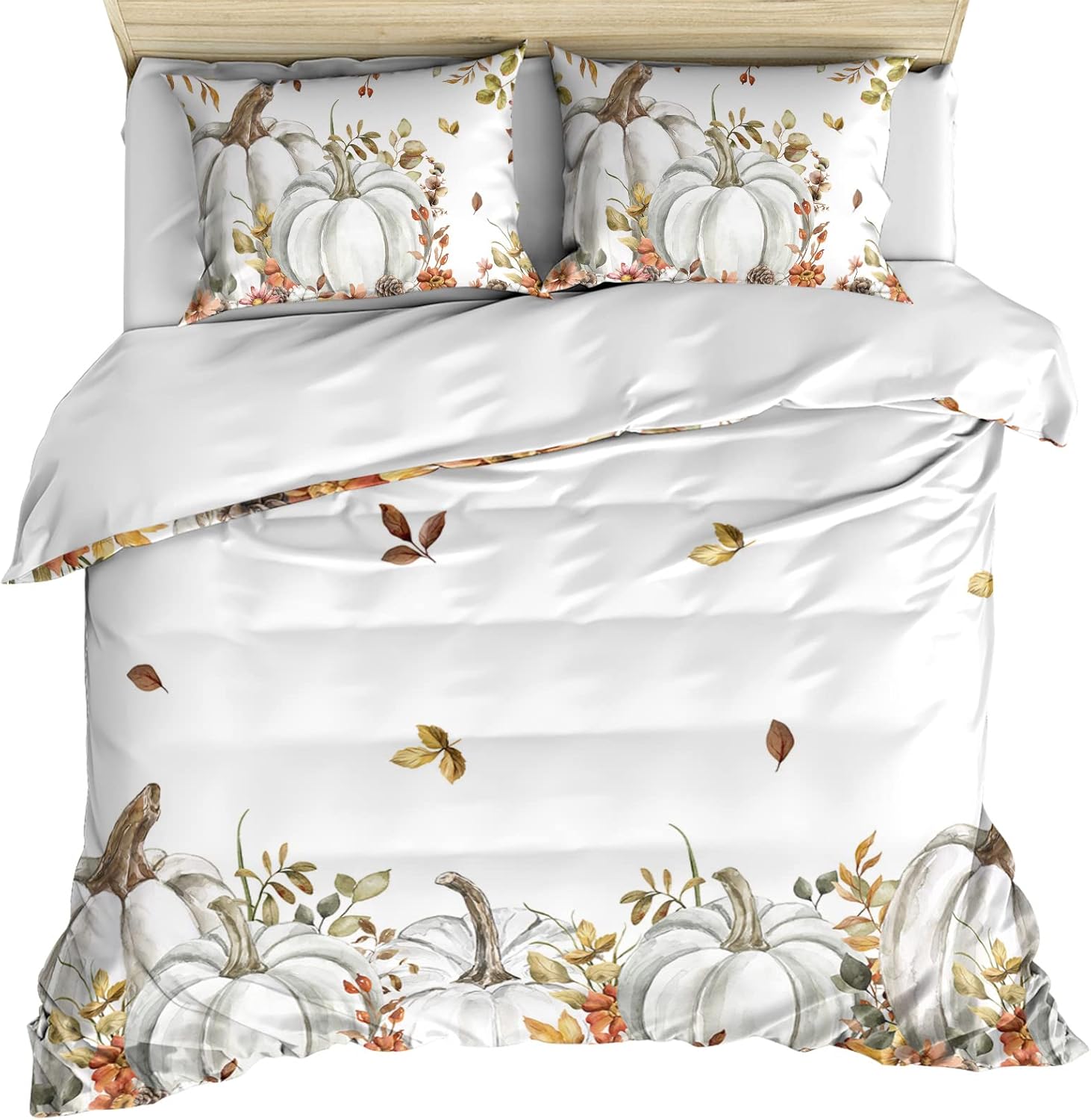 OComster California King Duvet Cover Set with Grey Pumpkin Flower Design