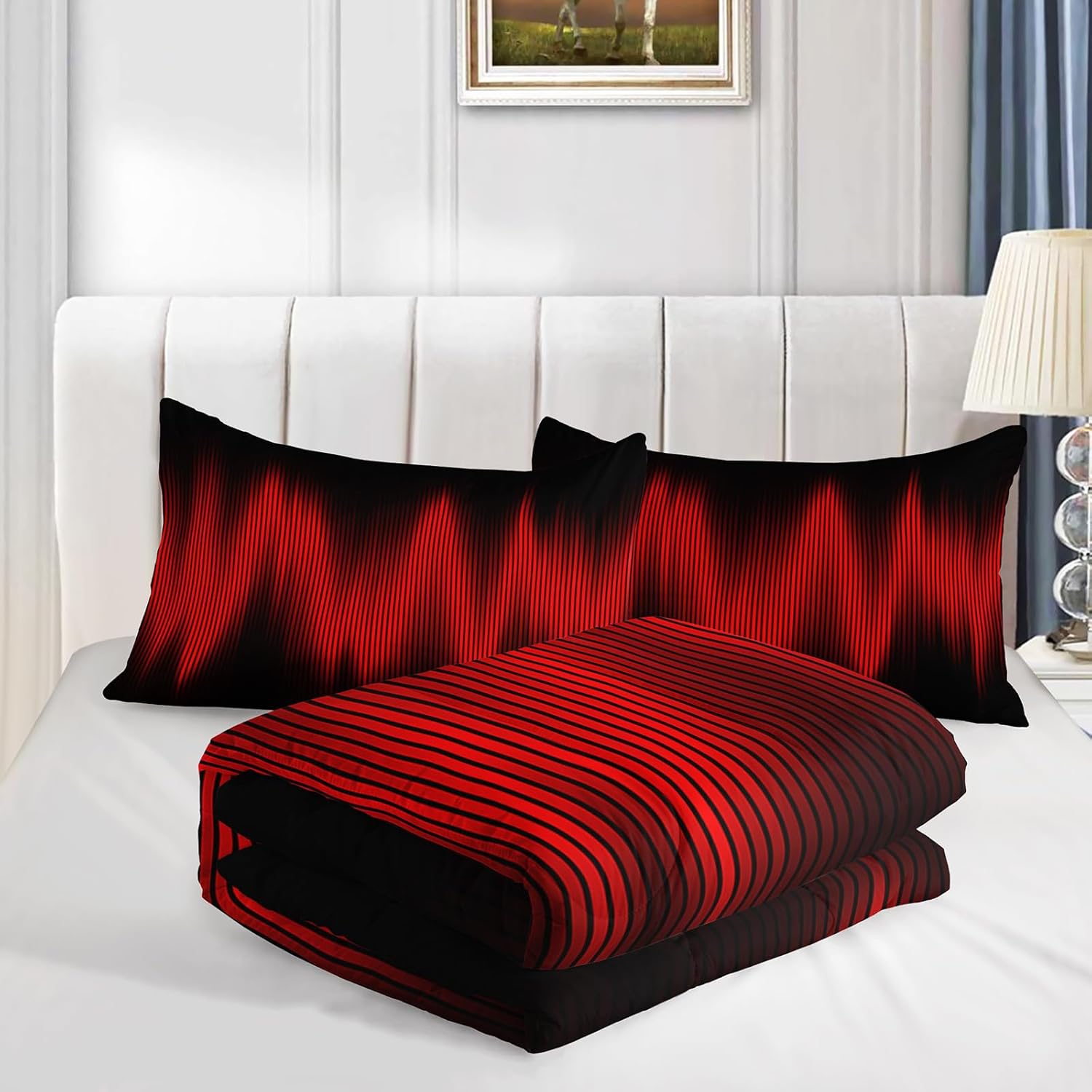 QOOMO Red Black Abstract Kids Comforter Set