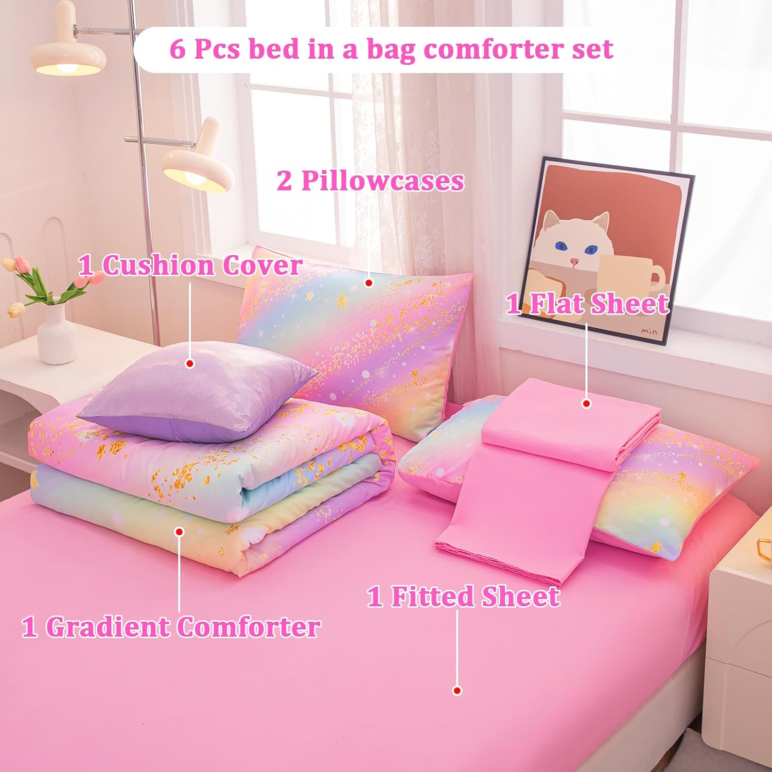 Glitter Galaxy Bedding Set 6 Piece for Girls