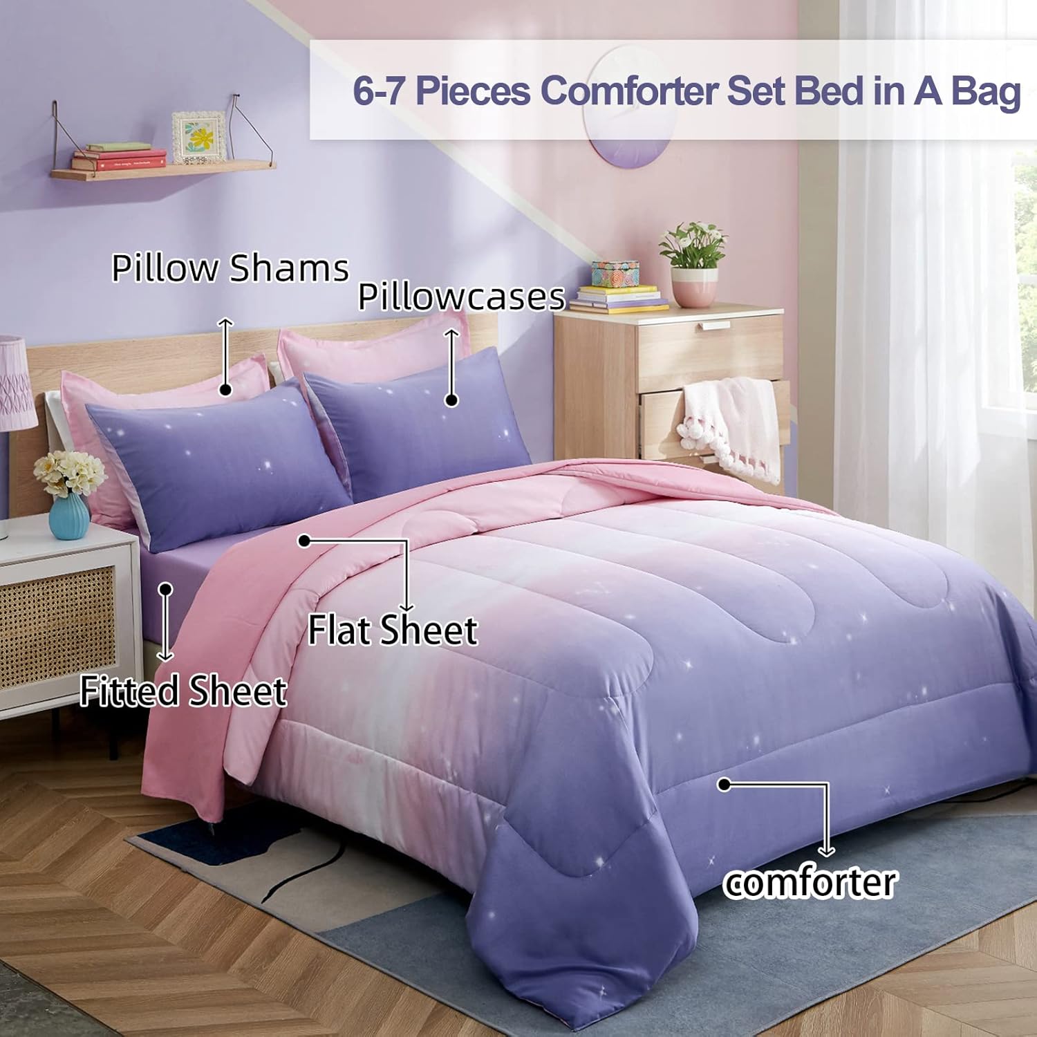 Dinjoy Rainbow Comforter Set Twin XL 6 Pieces