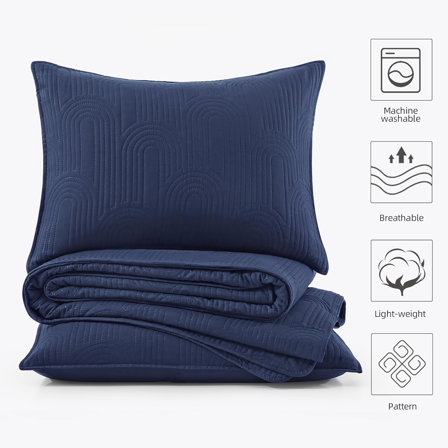 Lavsiry Queen Quilt with Pillow Shams - Navy 90x96