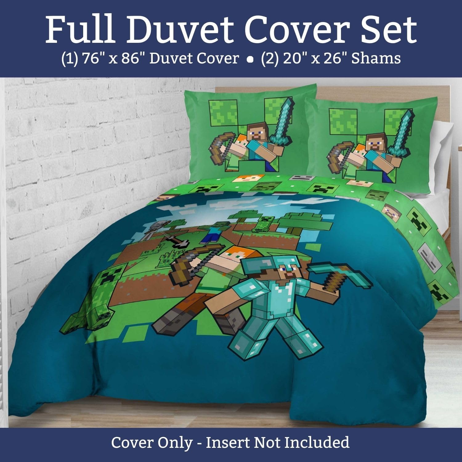 Jay Franco Duvet Cover Set 3 Piece Minecraft Kids Bedding