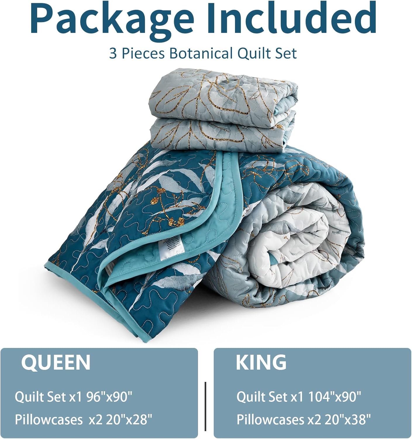 Anibedding Gradient Blue Queen Quilt Set 3-Piece