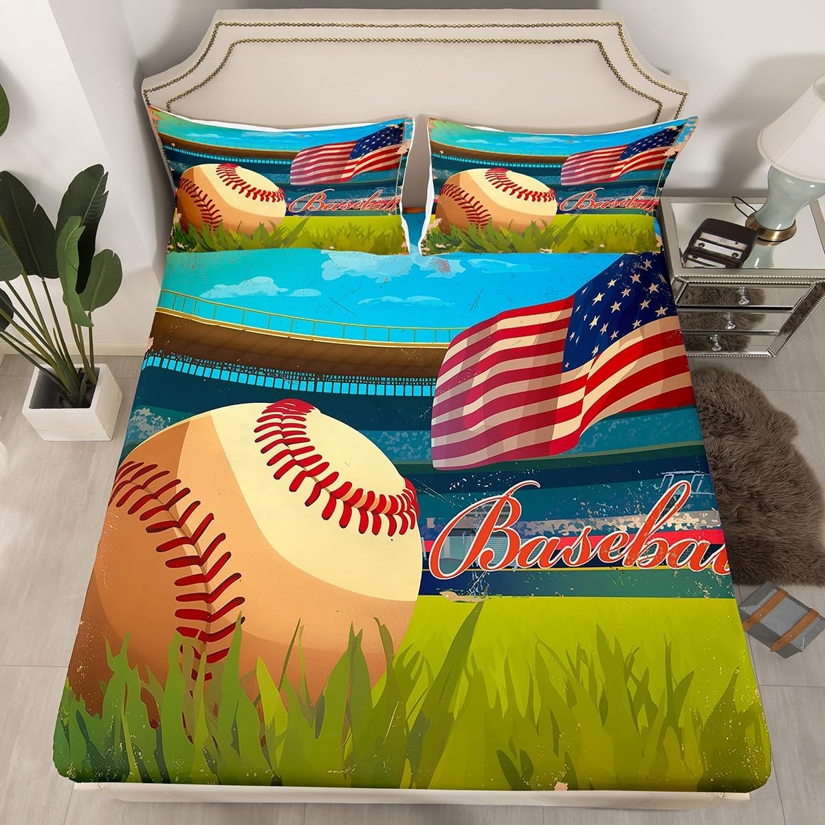 Erosebridal Baseball Fitted Sheet Twin Vintage Style