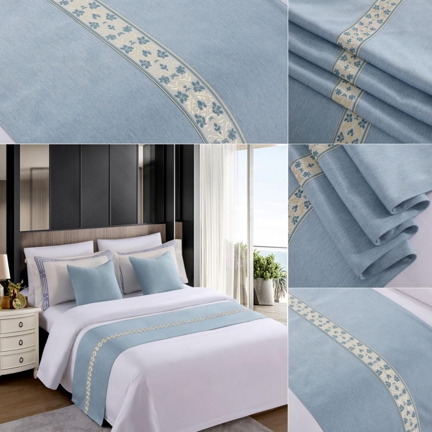 Haklein Hotel Bed Runner Scarf Set Blue