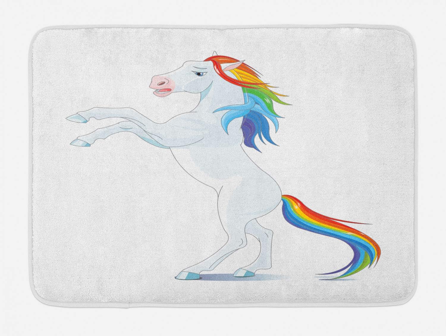 Ambesonne Pony Bath Mat - Rainbow Horse Cartoon Design