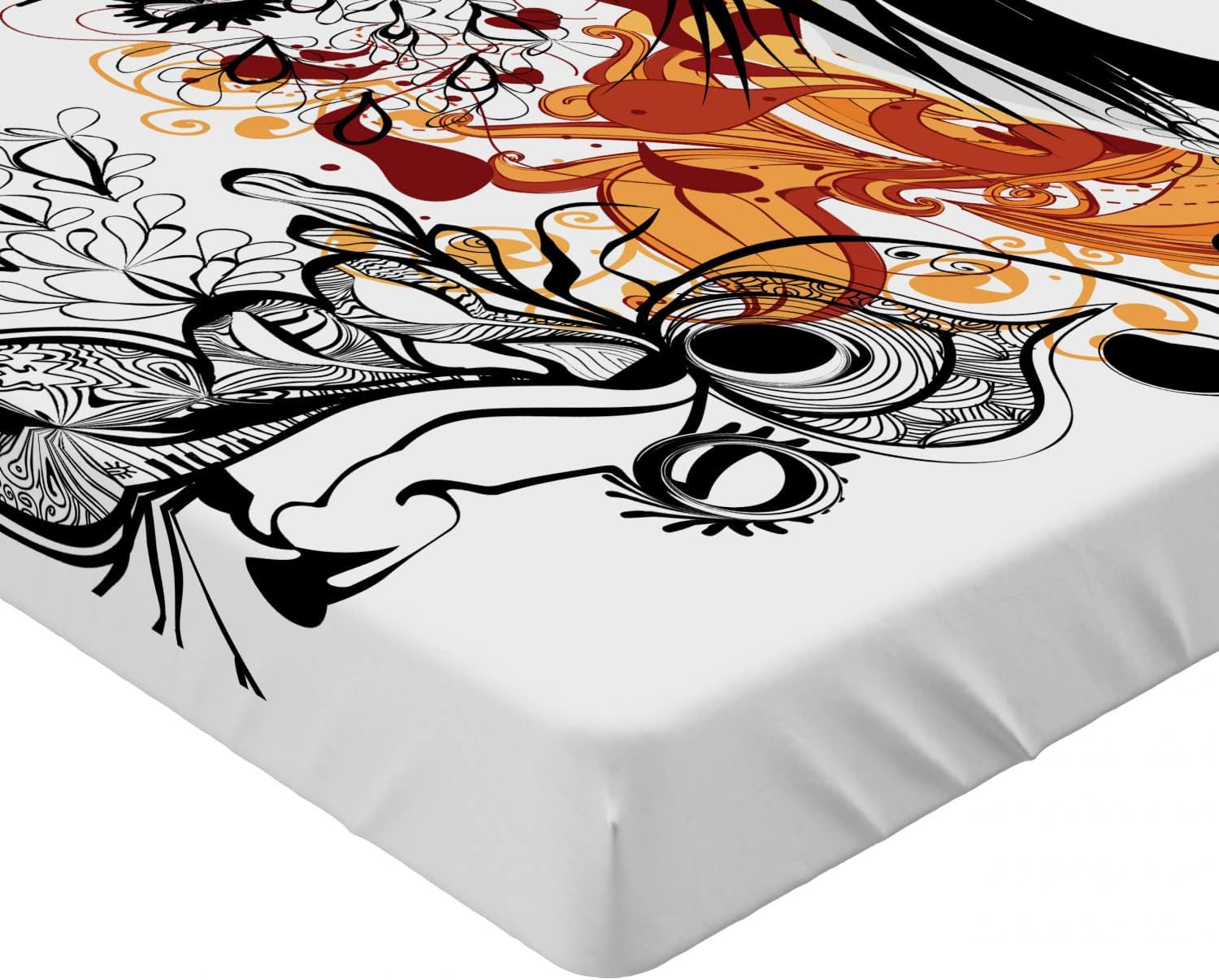 Ambesonne Orange Black Fitted Sheet with Floral Pattern
