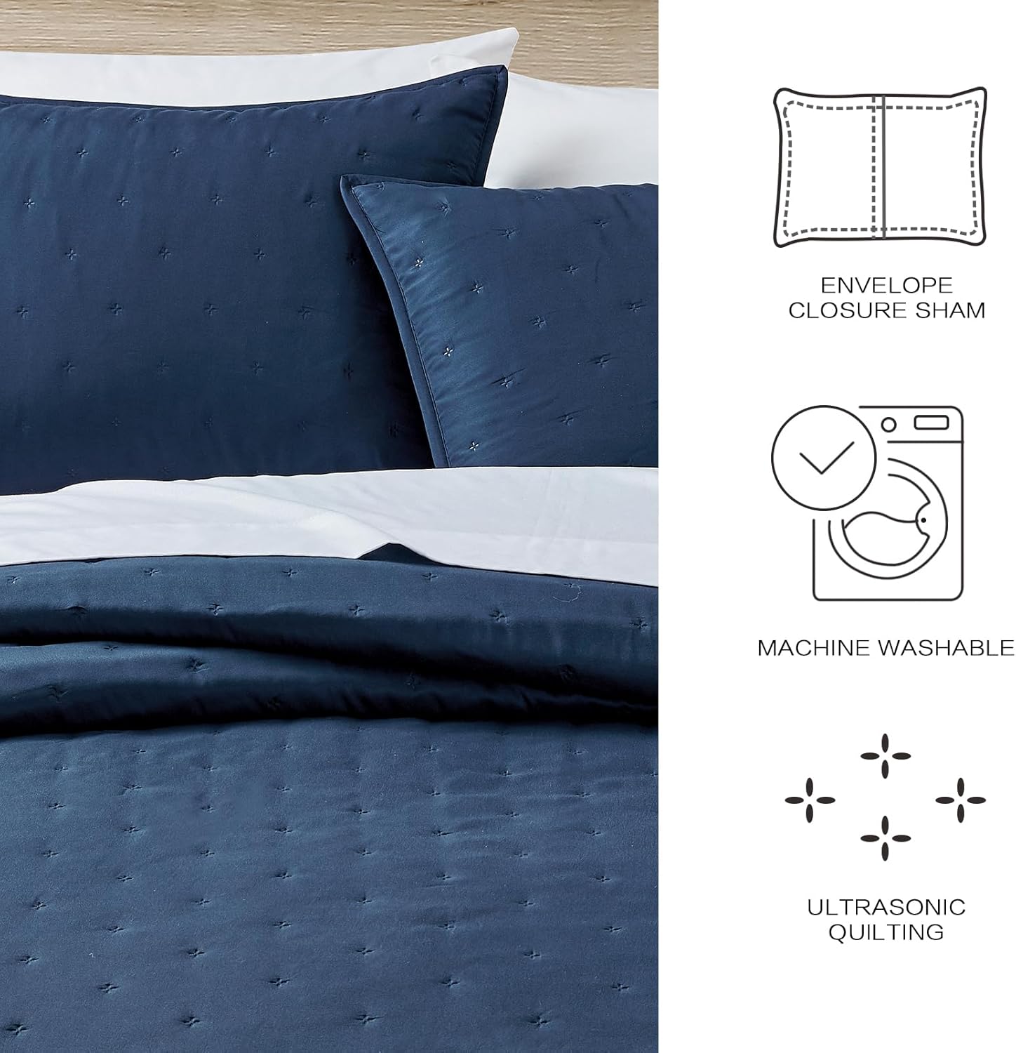 BOURINA Ultrasonic 3-Piece Quilt Set Navy