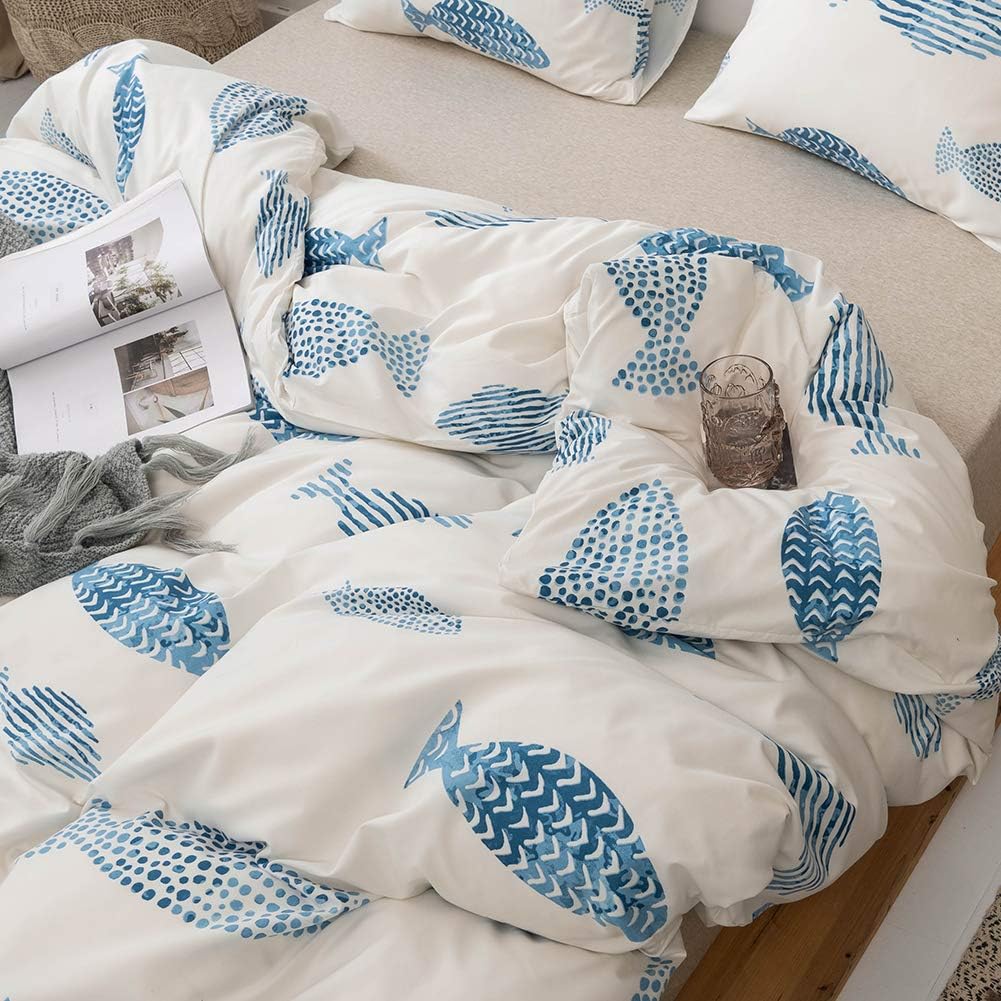 MOZEO Fish Print Duvet Cover Set Twin 2 Piece Kids Bedding