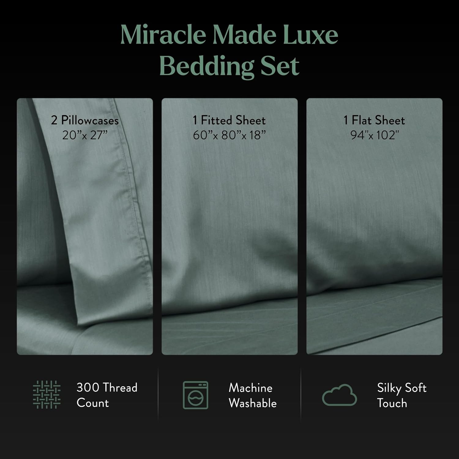 Miracle Made Cotton Sheet Set - Sage Green Queen 4 Piece