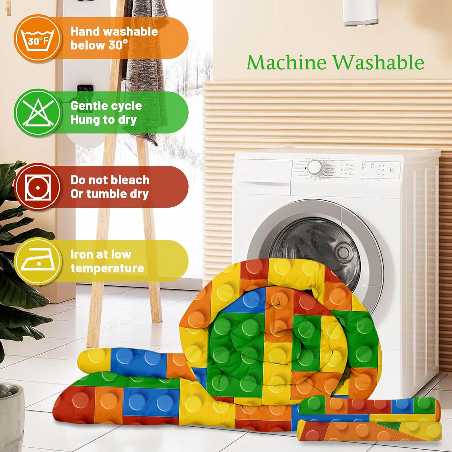 BlessLiving Kids Building Blocks Comforter Set - 3-Piece Twin