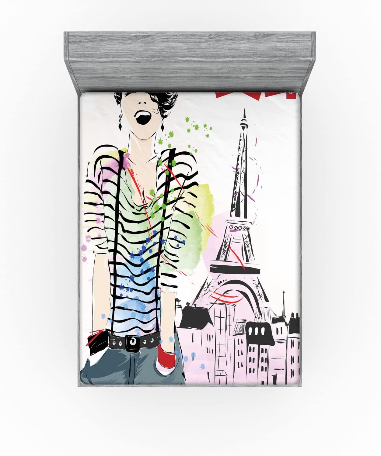Ambesonne Eiffel Tower Fitted Sheet Set Multicolor