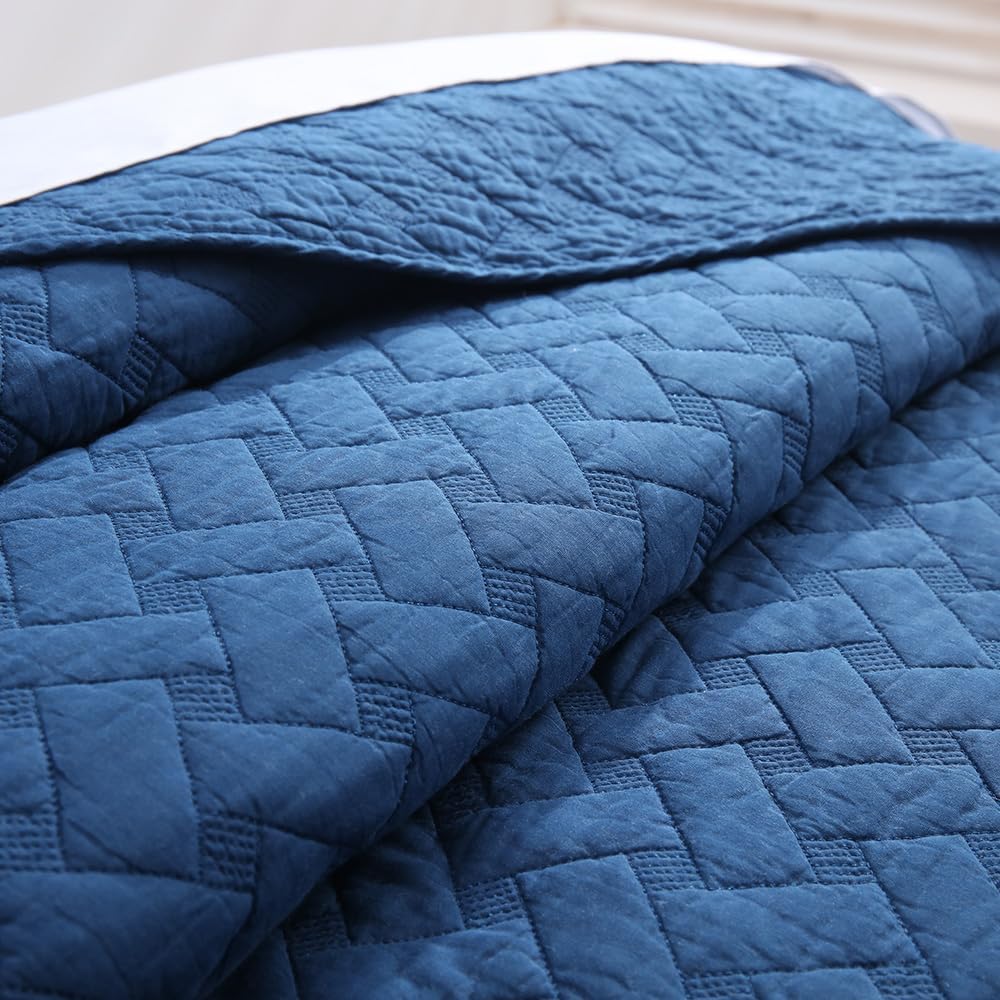 Wistown Cotton King Quilt Set 3 Pieces Navy Blue
