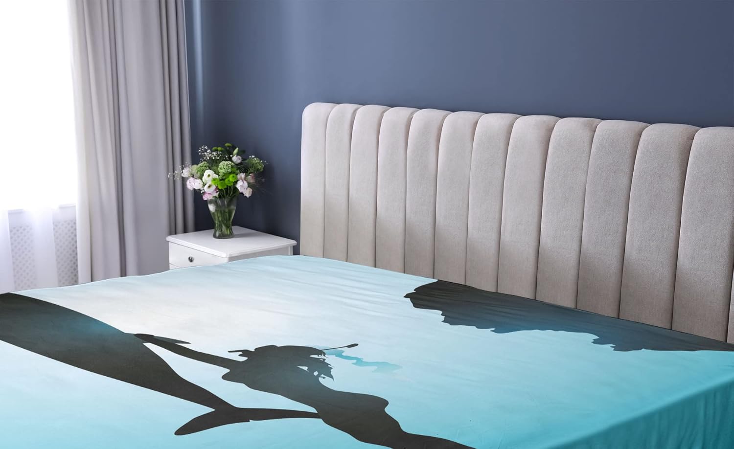 Ambesonne Dolphin Fitted Sheet Pale Blue Black California King