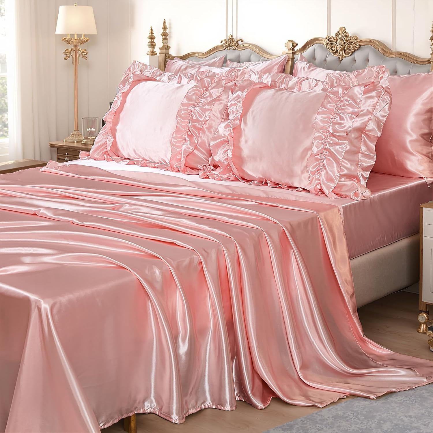 MOVE OVER Satin Comforter Set King Size 8 Pieces Pink